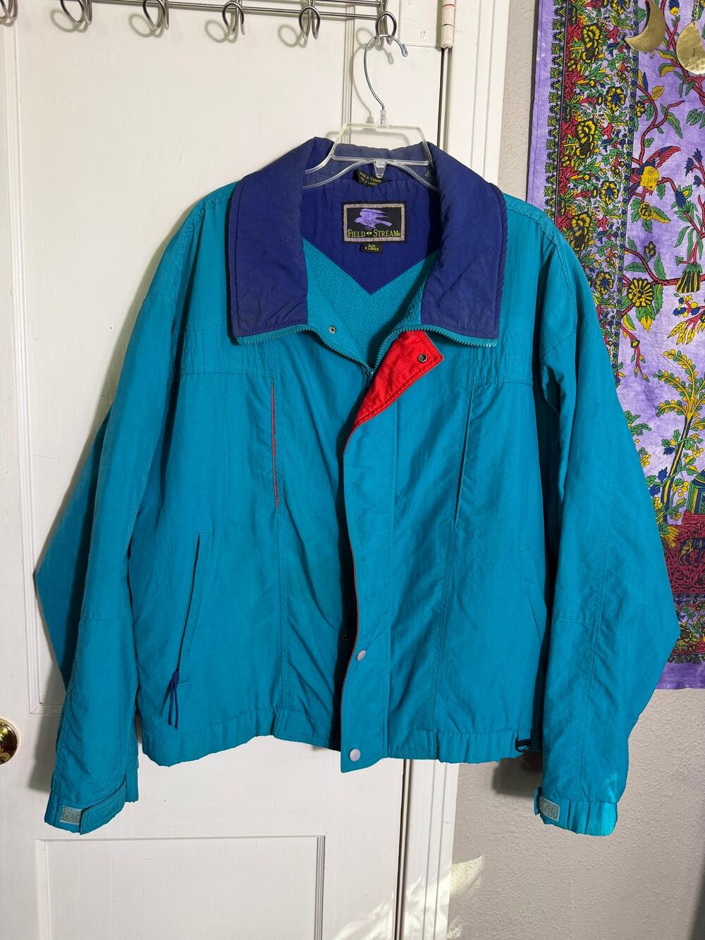 Vintage Field & Stream Jacket XL Teal Purple Colorblock Fleece Lined 90s Coat